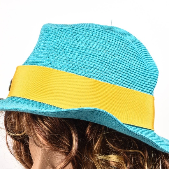 Inverni Firenze Fedora blue hemp straw floral - Picture 3 of 6